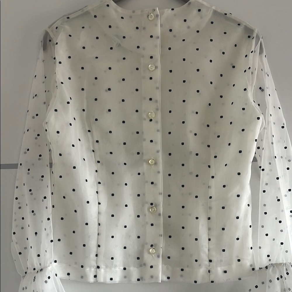 Vintage Majorette White Polka Dot Blouse with Ruffle Sleeves - Picture 5 of 8